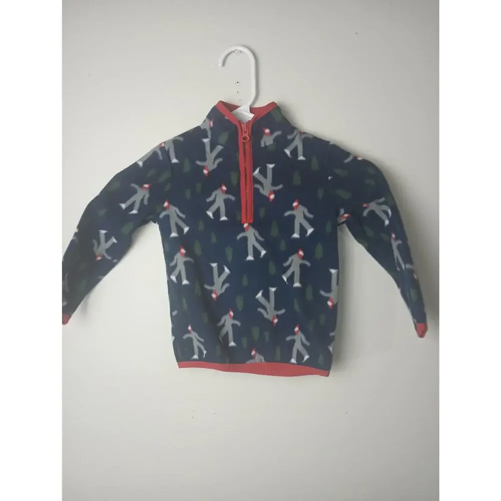 Okie Dokie Xmas Bigfoot‎ Sasquatch Quarter Zip Fleece Jacket Sweater Toddler 3T